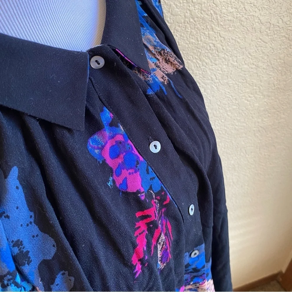 Free People Meadow Lark Floral Blouse Tunic Button Down Shirt Long Sleeve: Sm